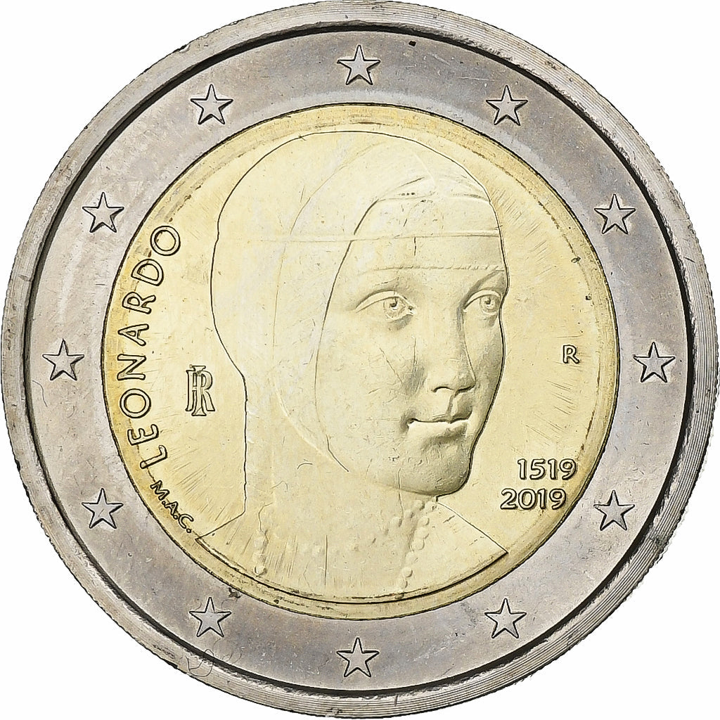 taliančina,
2 eurá,
Leonardo da Vinci
