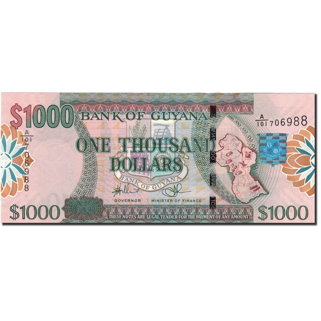 bankovka,
Guyana,
1 000 dolárov