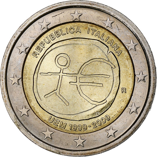 taliančina, 
  
  2 eurá, 
  
  Európska menová únia