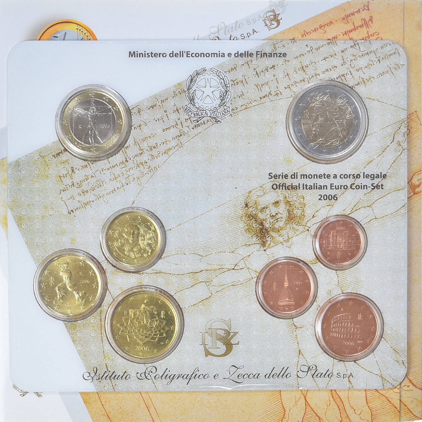 taliančina,
 
 Setze 1 ct. - 2 eurá,
 
 2006