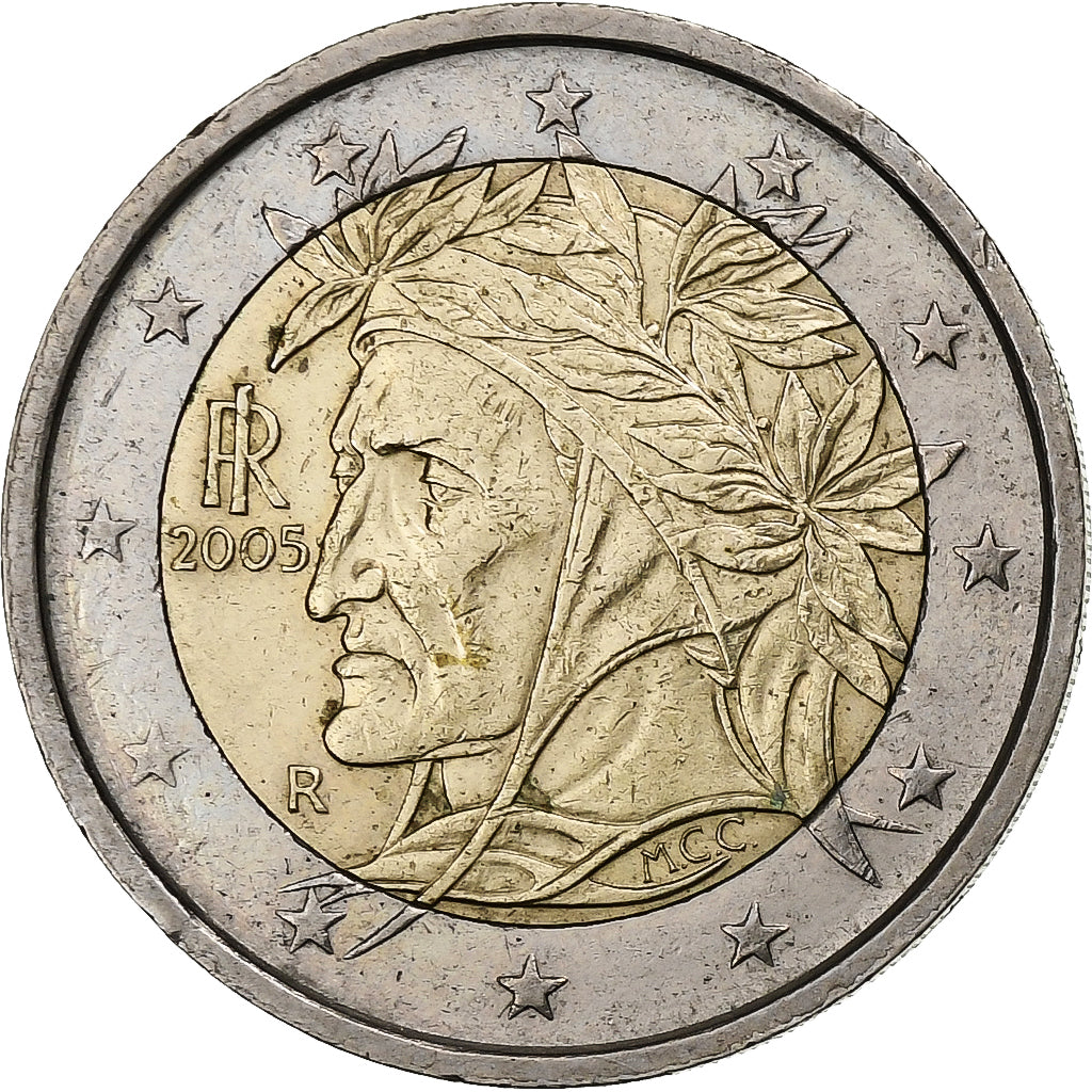 taliančina, 
  
  2 eurá, 
  
  Raffaello von Dante Alighieri