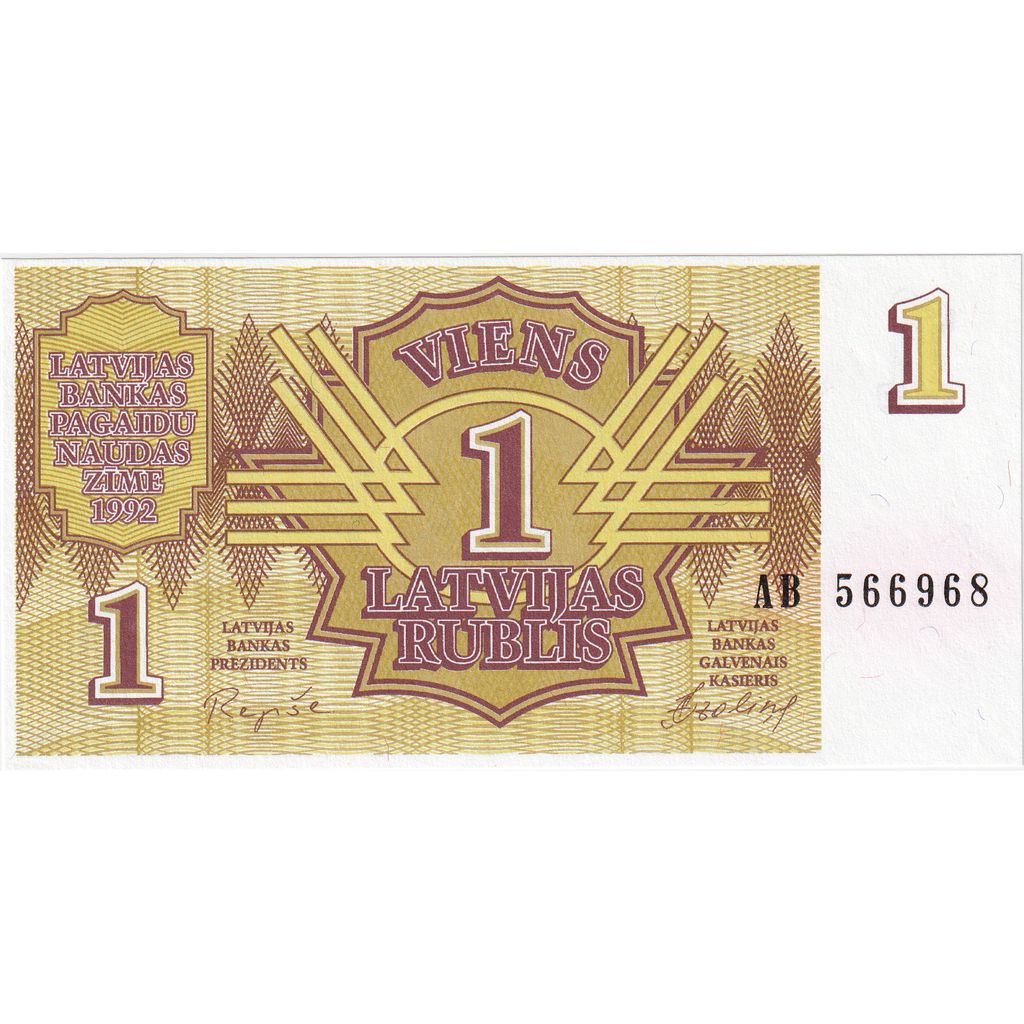 Lotyšsko,
 
 1 rubeľ,
 
 1992