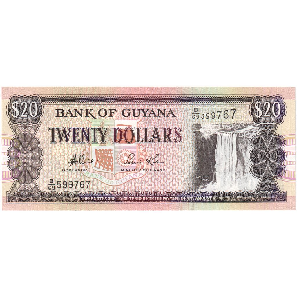 Guyana,
 
 20 dolárov,
 
 UNC (65-70)