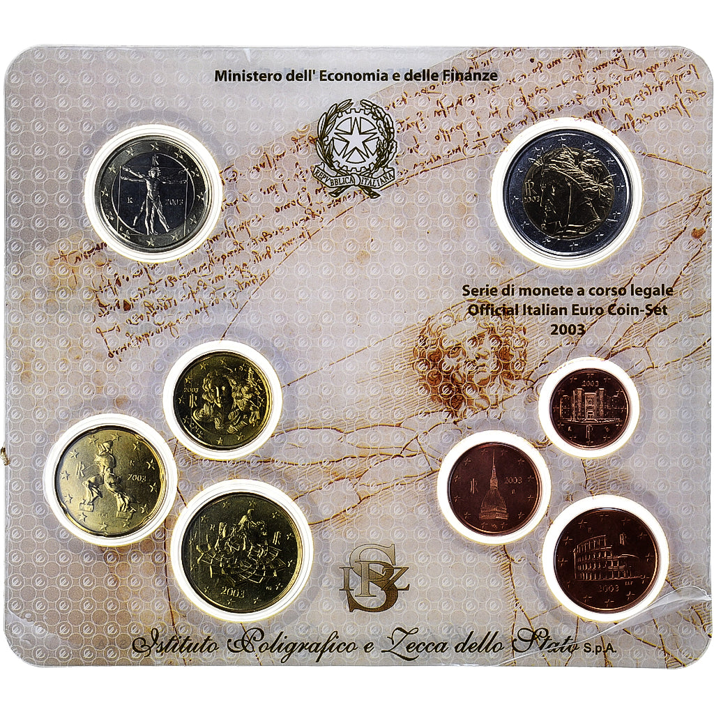 taliančina,
 
 Setze 1 ct. - 2 eurá,
 
 Münzkaarte.FDC