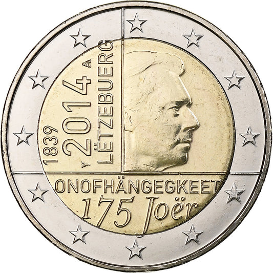 Luxembursko, 
  
  2 eurá, 
  
  175. Jahretag – Unabhängigkeit Luxemburgs