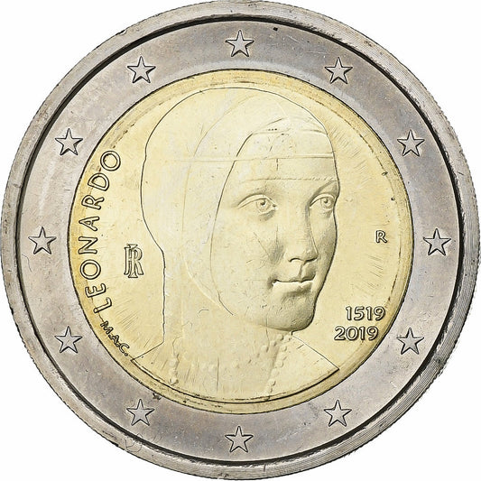 taliančina,
 
 2 eurá,
 
 Leonardo da Vinci