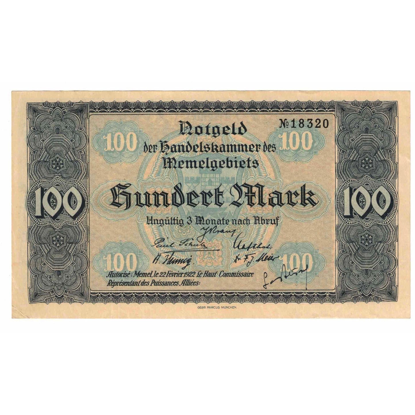 bankovka, 
  
  Memel, 
  
  100 mariek