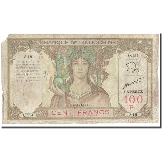 bankovka,
 
 Tahiti,
 
 100 frankov