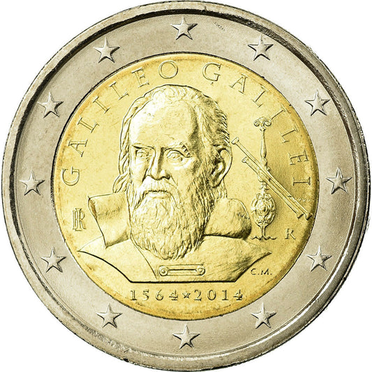 taliančina, 
  
  2 eurá, 
  
  450. Jahrestag von GALILEO GALILEI